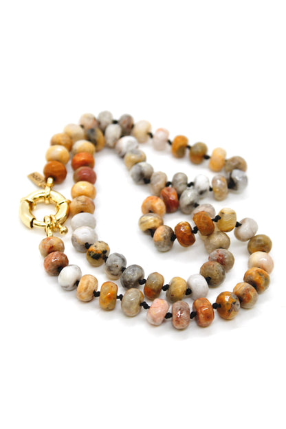 Hand-Knotted Short Faceted Crazy Agate Beaded Necklace - NLS-CLA