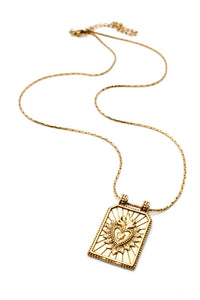 24K Gold Plate Burning Heart Charm Necklace