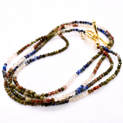 Delicate Faceted Mini Semi Precious Stone Mix Beaded Necklace - N9-017