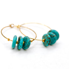 Load image into Gallery viewer, Delicate Turquoise Small Gold Hoop Earrings E7-014s
