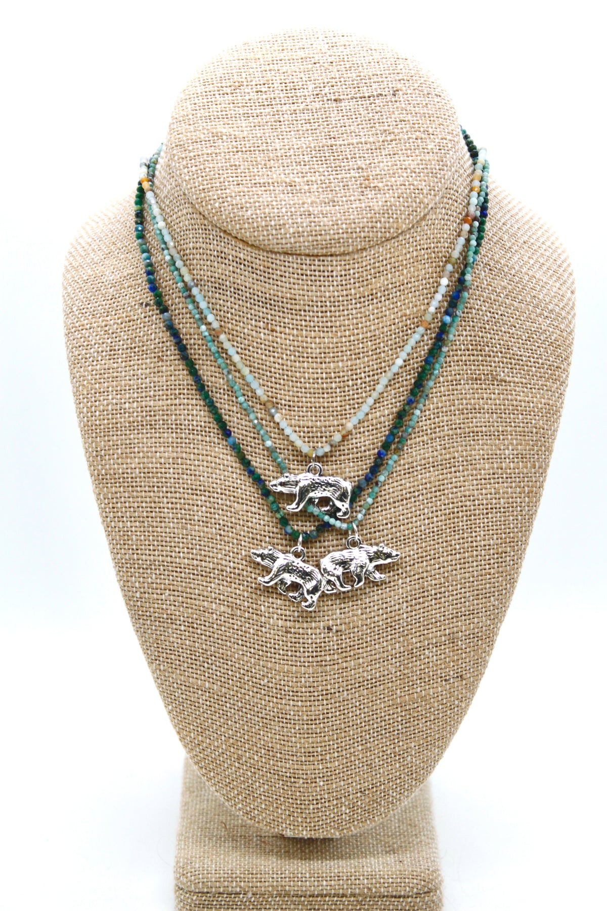Silver Bear Mini Stone Gold Charm Necklace