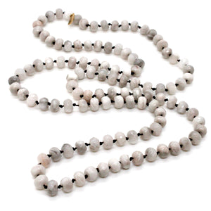 Hand-Knotted Long White Agate Bead Necklace - NL-WLA