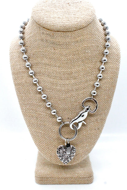Dark Heart Locket Charm Necklace Single Silver Chain Claw Clasp