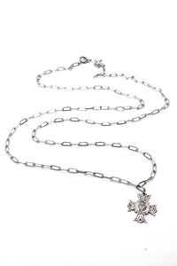 Extra Long Silver Chain Necklace with Sterling Cross Heart Charm -French Medals Collection-