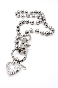 Small Heart Locket Charm Necklace Silver Chain Claw Clasp
