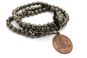 Pyrite Stack Bracelet with Copper Buddha Charm -The Buddha Collection- BL-PY-C2