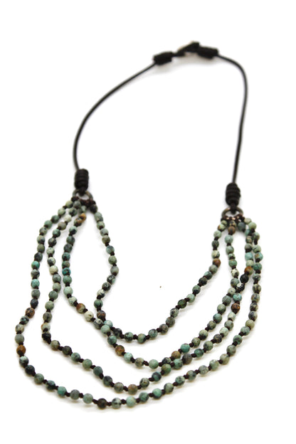 Semi Precious Stone Multi Strand Short Necklace - NLS-073