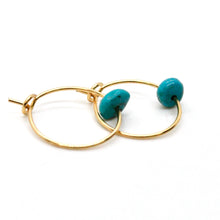 Load image into Gallery viewer, Mini Turquoise and Gold Hoop Earrings E7-008 -Stone Collection-
