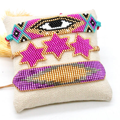 Purple Miyuki Bead Evil Eye Stars and Geometric Bracelets -Seeds Collection-