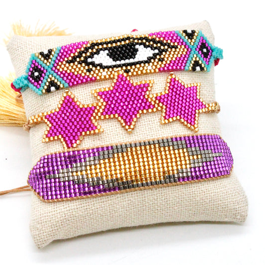 Purple Miyuki Bead Evil Eye Stars and Geometric Bracelets -Seeds Collection-
