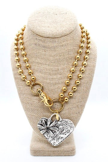 Heart Flower Pendant Convertible Gold Chain Necklace