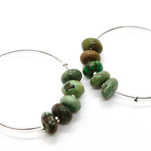 African Turquoise Silver Hoop Earrings E7-010 -Stone Collection-