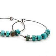 Load image into Gallery viewer, Natural Turquoise Black Hoop Earrings E7-007B -Stone Collection-
