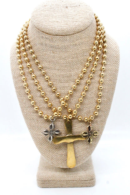 Single Gold Plate Ball Chain Necklace with Lucky Silver Cross N2-S1014g -The Classics Collection-