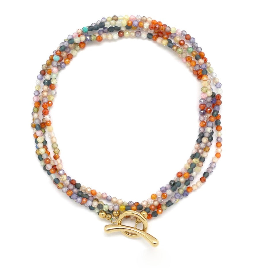 Faceted Mixed Stones Necklace or Wrap Bracelet N2-2386 -French Flair Collection-