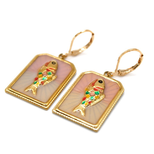 Pastel Pink Fish Enamel Earrings - E9-105