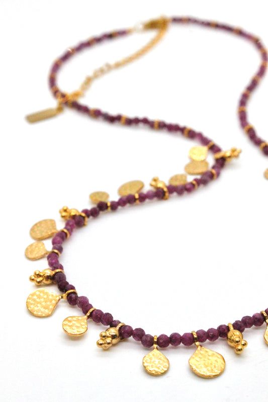 Short Mini Delicate Charm Purple Tourmaline Necklace - N2-2610T