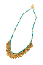 Load image into Gallery viewer, Faceted Turquoise Mini Chain Fringe Necklace -French Flair Collection-
