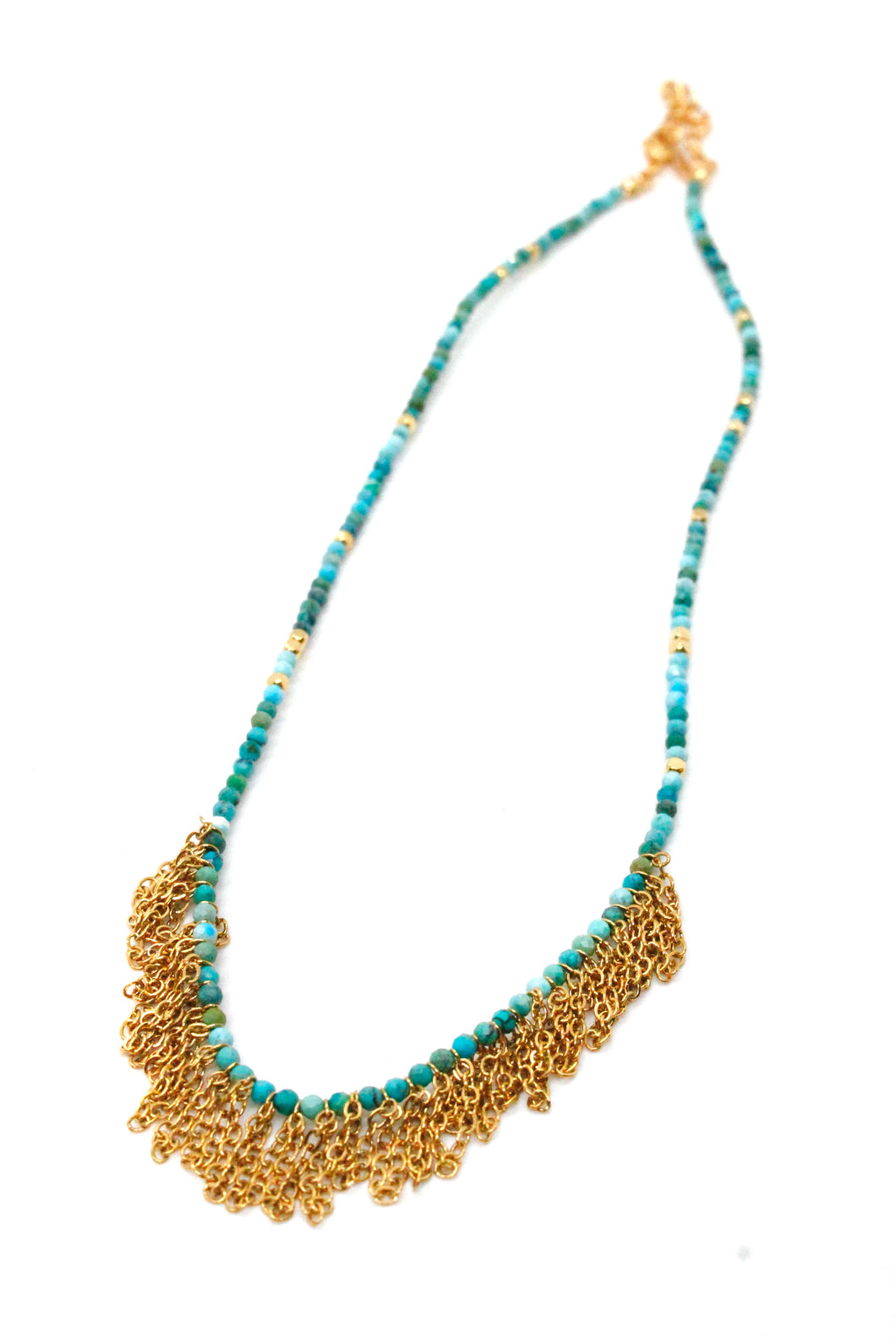 Faceted Turquoise Mini Chain Fringe Necklace -French Flair Collection-