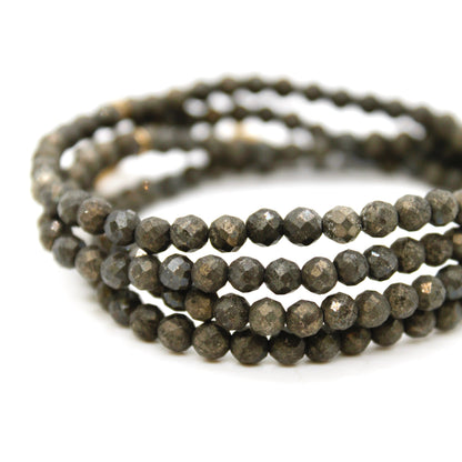Faceted Pyrite 4mm Stretch Bracelet - B7-020