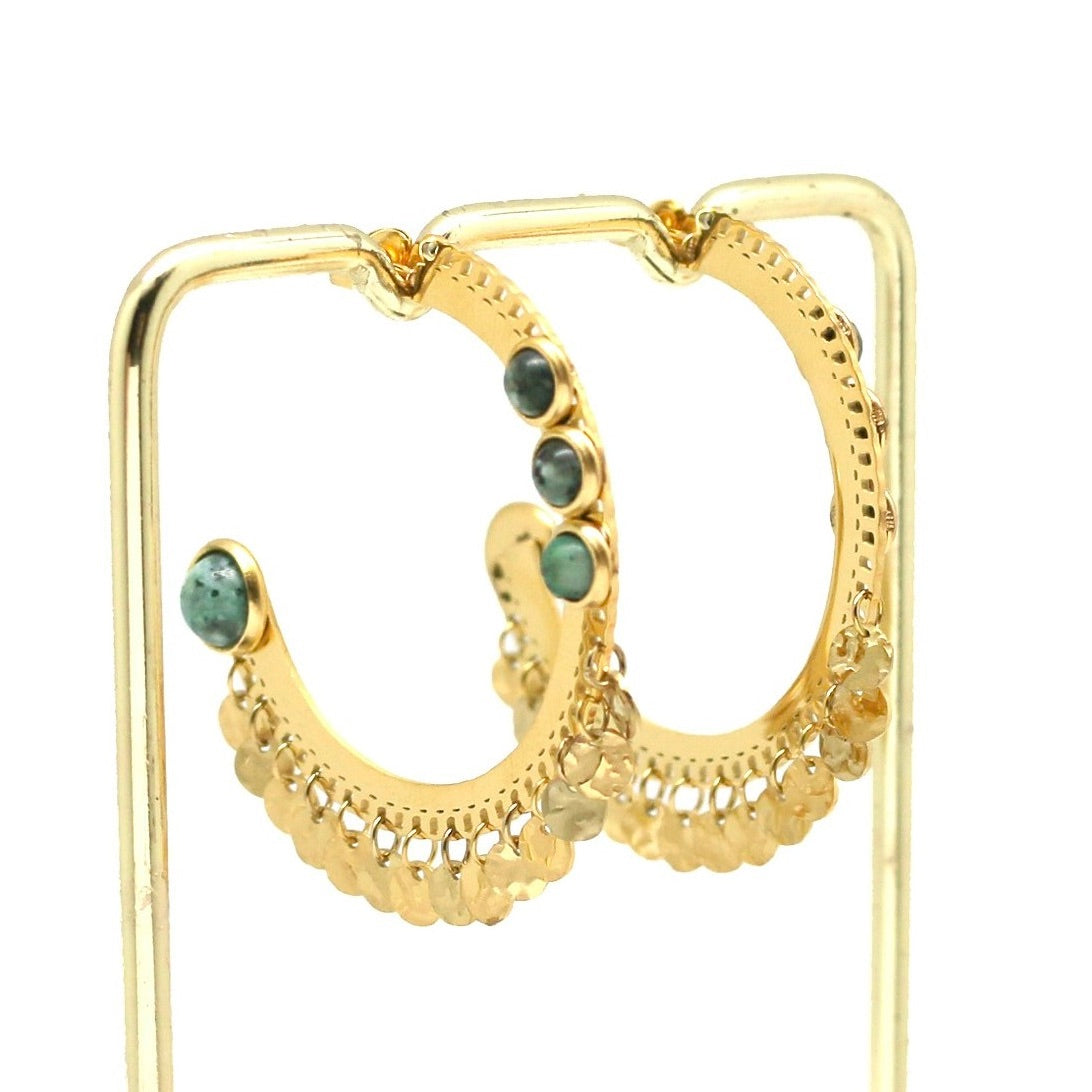African Turquoise Dot Gold Gypsy Hoop Earrings - E4-220