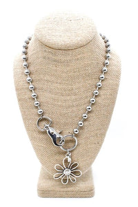 Open Daisy Outline Pendant Convertible Silver Chain Necklace