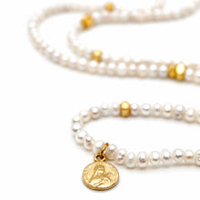 Load image into Gallery viewer, Mini Freshwater Pearl French Religious Medal Short Necklace - FMN08
