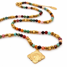 Load image into Gallery viewer, Colorful Semi Precious Stone Necklace Religious French Medal - FMN01B
