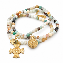 Load image into Gallery viewer, Faceted Mini Amazonite Religious French Medal Bracelet - FMB03A
