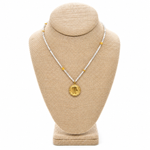 Load image into Gallery viewer, Faceted Mini Labradorite Short Delicate French Religious Medal Necklace - FMN14
