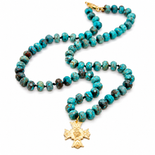 Load image into Gallery viewer, Faceted Ocean Jasper Hand-knotted French Religious Medal Short Necklace - FMN15
