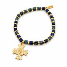 Load image into Gallery viewer, Simple Stone Stretch Bracelet with French Religious Medal - FMB01J
