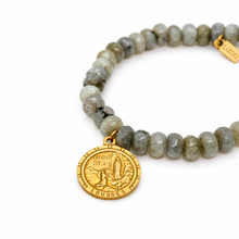 Load image into Gallery viewer, Stretch Labradorite Bracelet French Religious Medal - FMB09B

