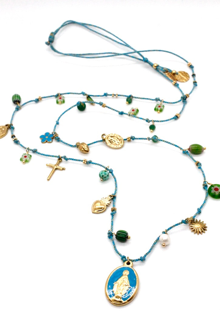 Long Religious Saint and Charm Necklace - N2-2619