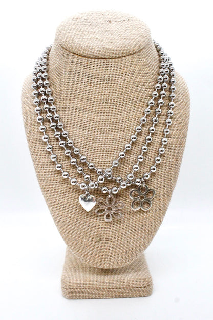 Single Silver Ball Chain Necklace with Fun Flower Charm N2-S266S2 -The Classics Collection-