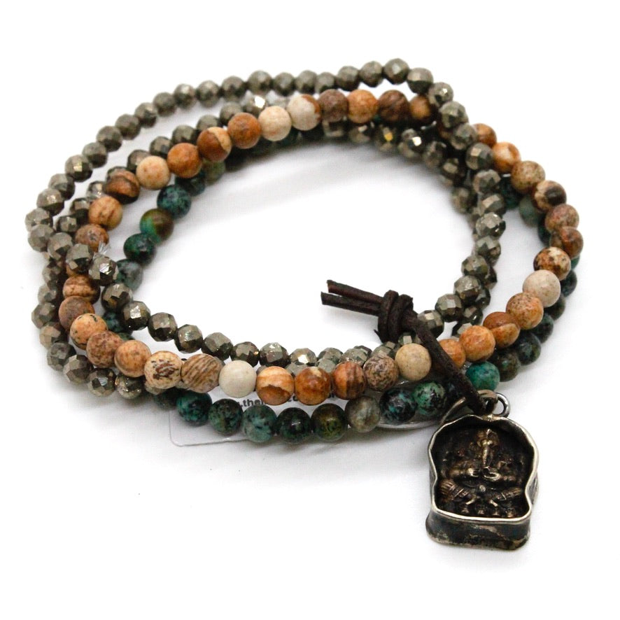 Semi Precious Stone Mix Ganesh Charm Bracelet -The Buddha Collection- BC-114-3G1