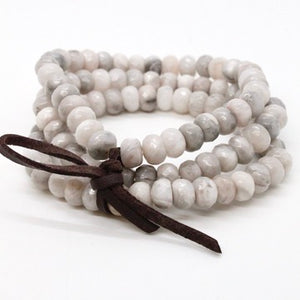 Faceted White Crazy Lace Agate Three Strand Bracelet -BL-WLA