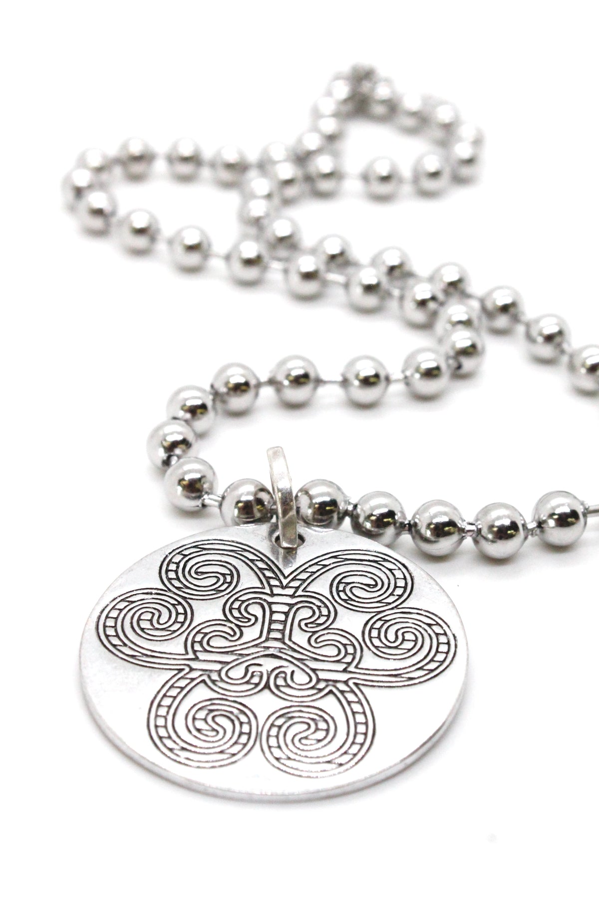 Single Silver Ball Chain Necklace with Large Disc Charm -The Classics Collection-