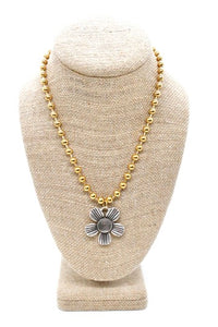 Antique Silver Flower Pendant Convertible Gold Chain Necklace