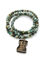 Load image into Gallery viewer, African Turquoise Stretch Necklace with Small Buddha -Buddha Collection-
