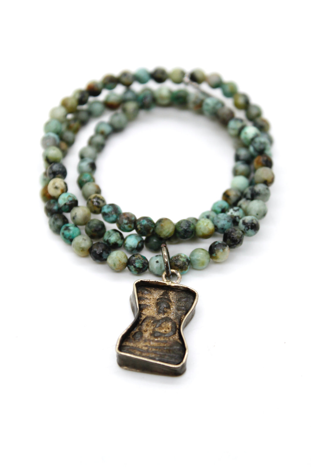 African Turquoise Stretch Necklace with Small Buddha -Buddha Collection-