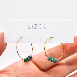 Turquoise Jasper Bead Hoop Earrings E7-013 -Stone Collection-