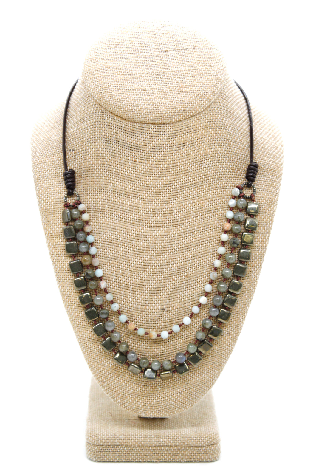 Semi Precious Stone Multi Strand Short Necklace - N4-025