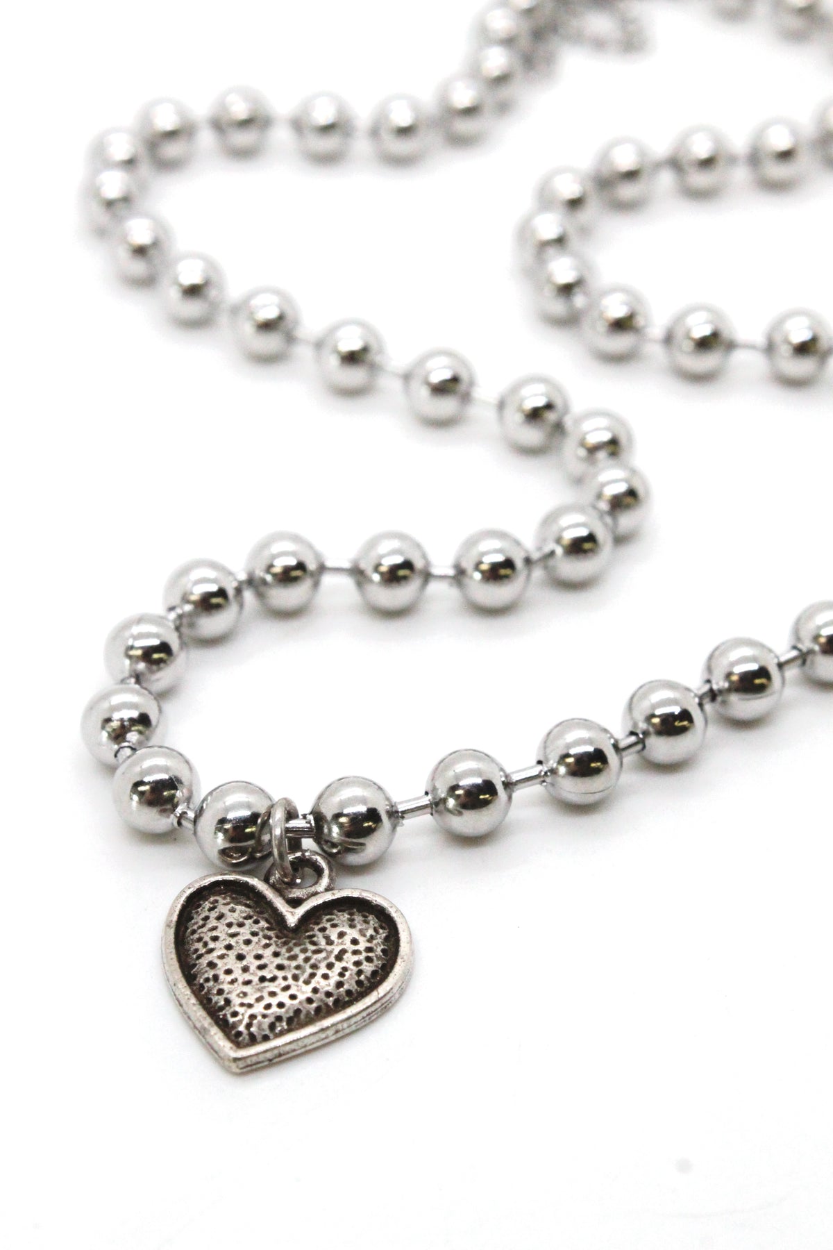 Single Silver Ball Chain Necklace with Small Heart Charm -The Classics Collection-