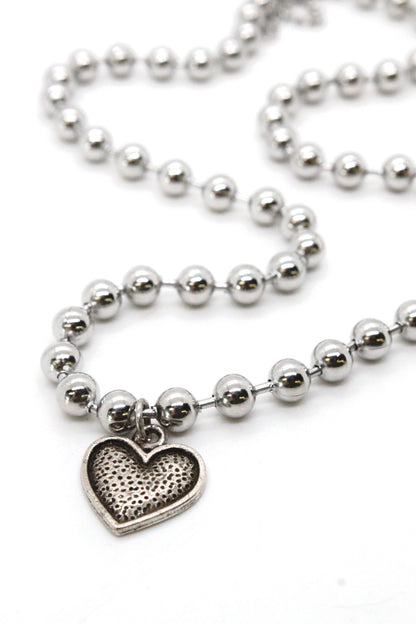 Single Silver Ball Chain Necklace with Small Heart Charm -The Classics Collection-