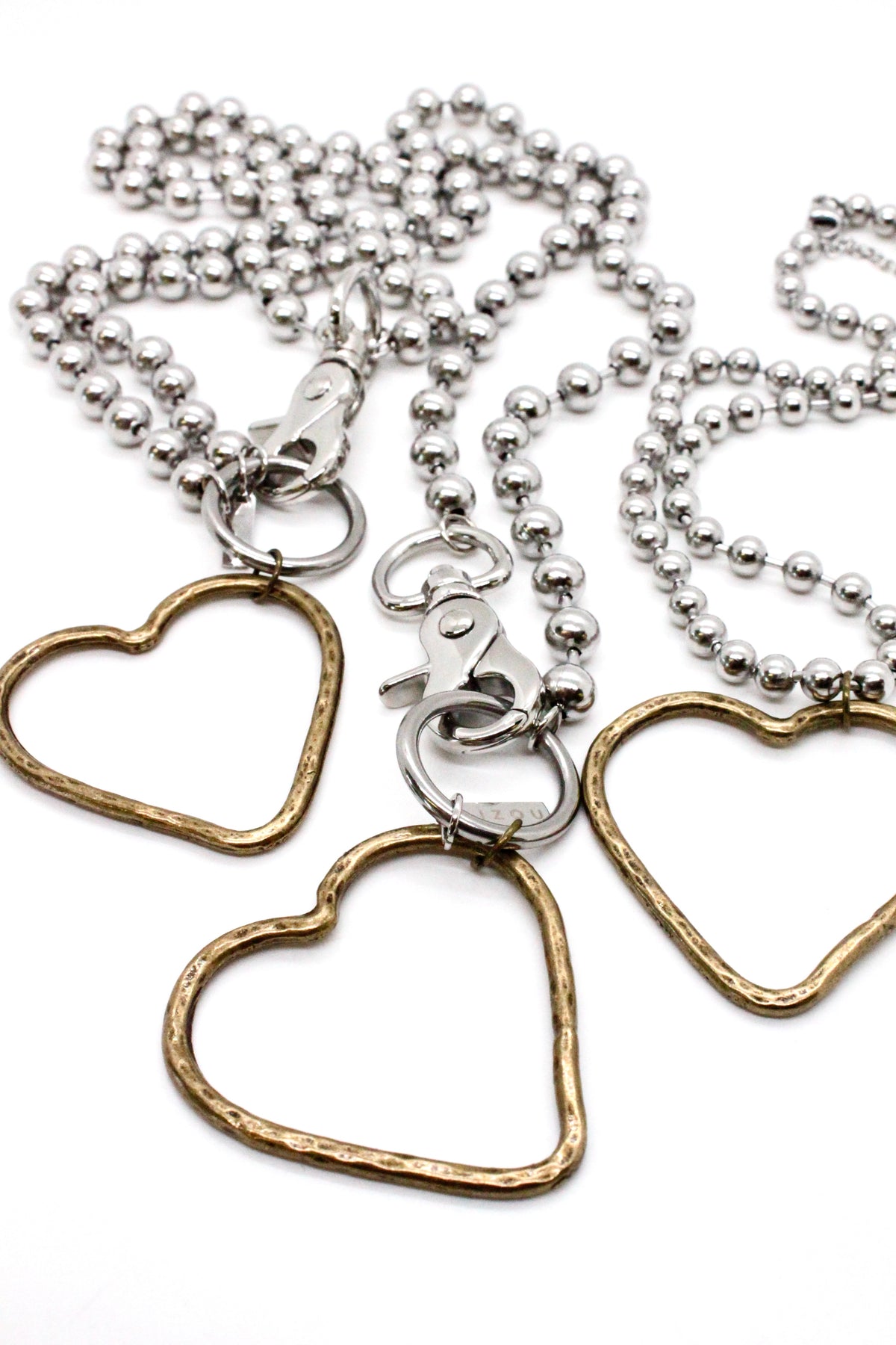 Brass Heart Outline Convertible Silver Chain Necklace