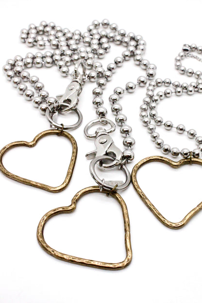 Brass Heart Outline Convertible Silver Chain Necklace