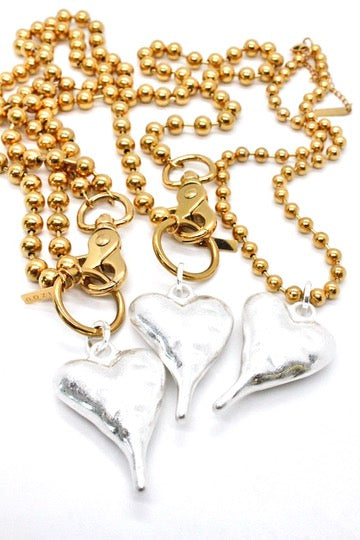Heavy Silver Heart Pendant Convertible Gold Chain Necklace