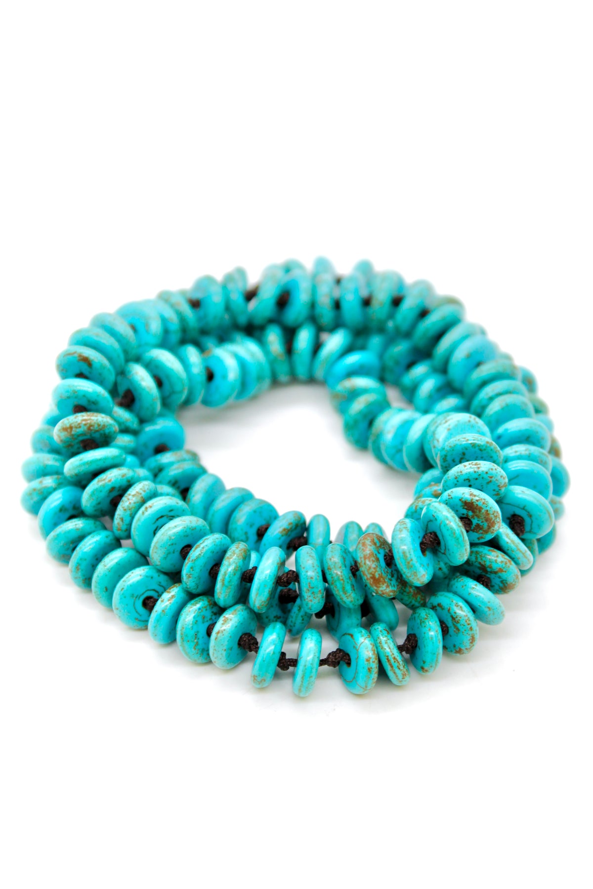 Hand-Knotted Long Thin Turquoise Rondelle Beaded Necklace - NL-RTQ