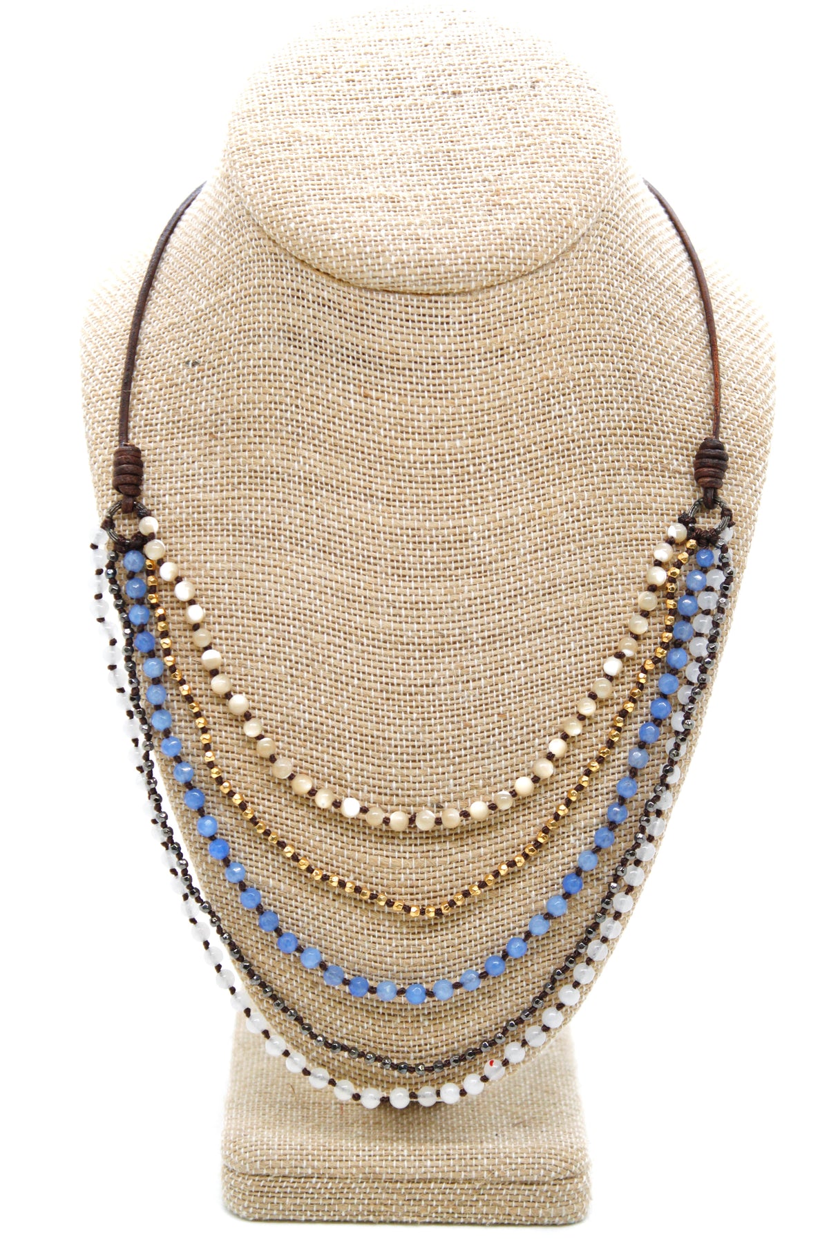 Semi Precious Stone Multi Strand Short Necklace - NLS-Foam